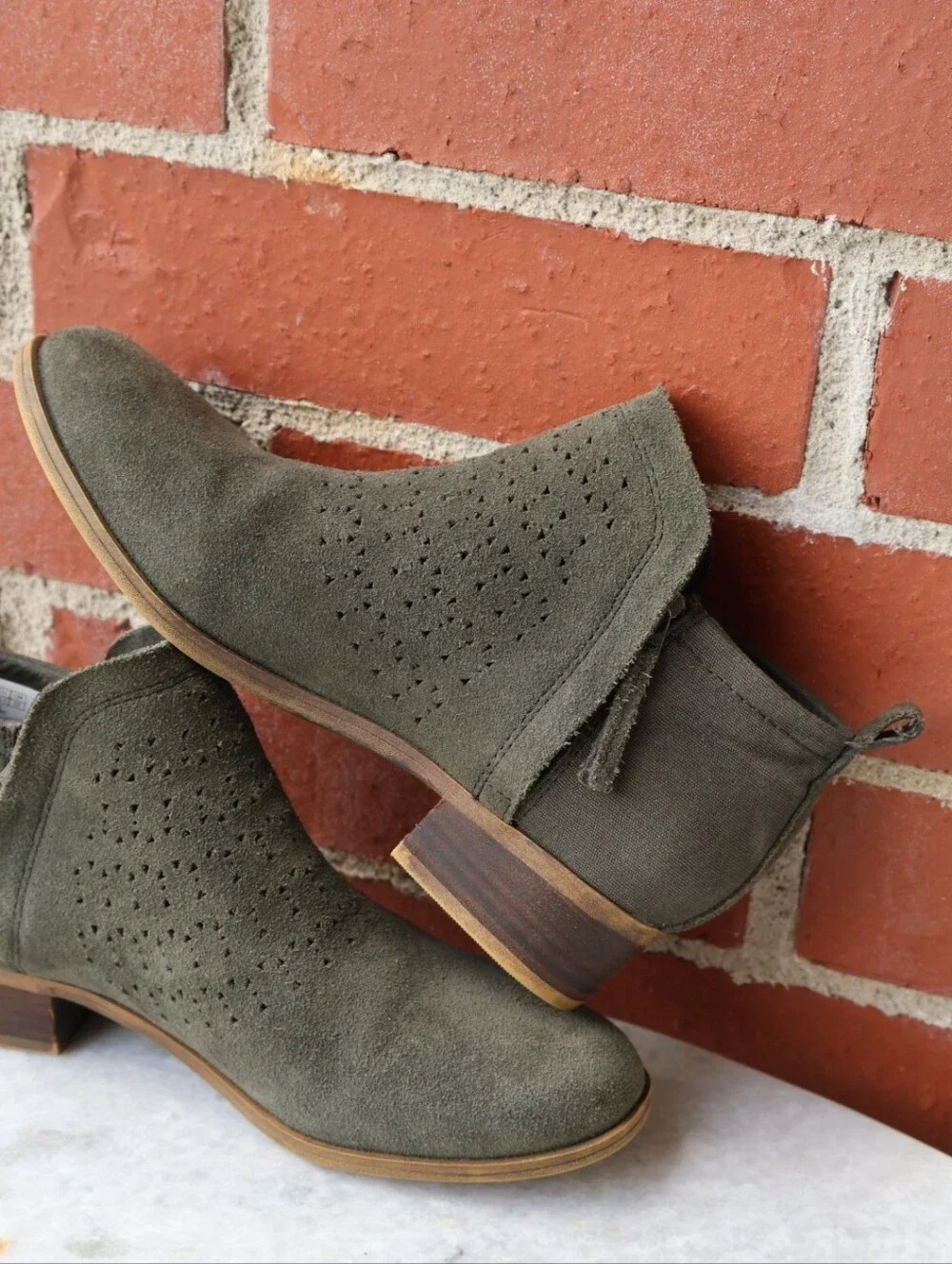 Toms Deia Forest Suede Perforated Ankle Booties.